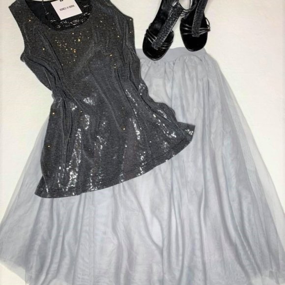 Agnes & Dora Light Gray Tulle Mesh Skirt - Picture 3 of 6
